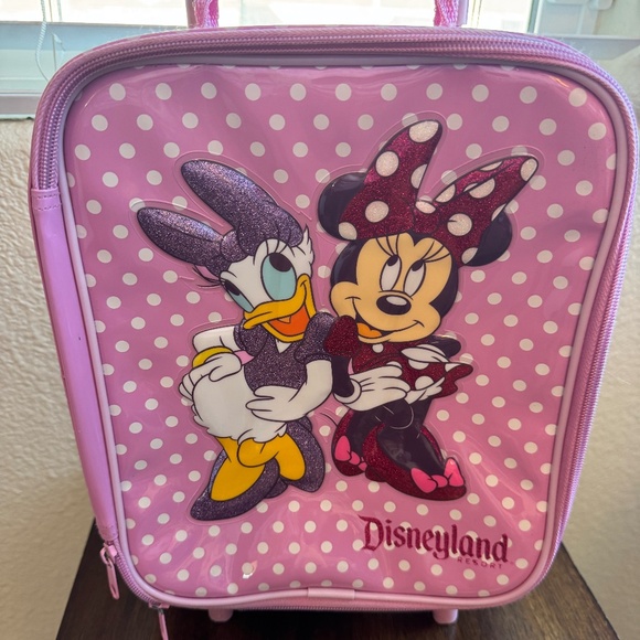 Disneyland Resort Minnie & Daisy Kids Rolling Suitcase Polka Dots Pink & White - Picture 1 of 13